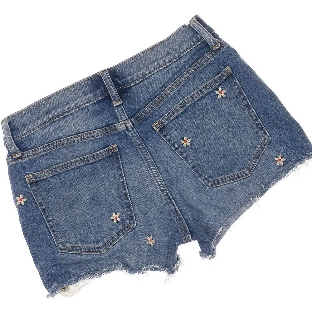 Gap Shorts Size 24 Womens Floral Embroidered Raw Hem Blue Measures W27
